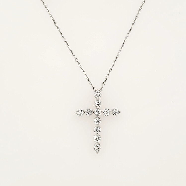 75074 14K WHITE GOLD .55CT LAB GROWN DIAMOND SHARED PRONG CROSS PENDANT NECKLACE