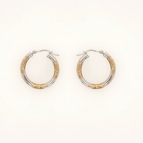 31422 14K TWO TONE 0.90" 2.70MM SATIN HIGH POLISH AND DIAMOND CUT FINISH