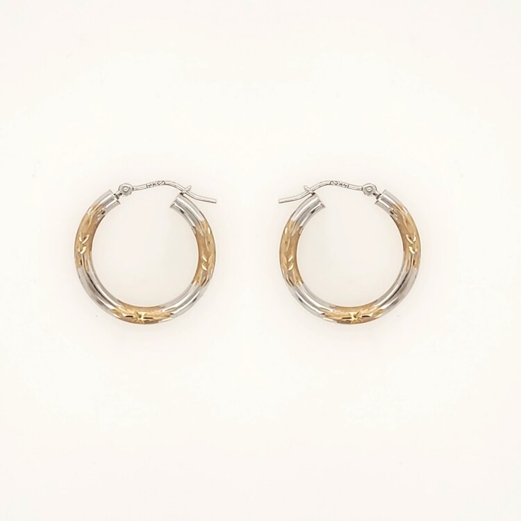 31422 14K TWO TONE 0.90" 2.70MM SATIN HIGH POLISH AND DIAMOND CUT FINISH