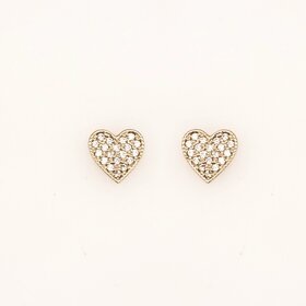 31420 14K YELLOW GOLD CUBIC ZIRCONIA HEART SHAPE BABY EARRINGS PUSH BACKS
