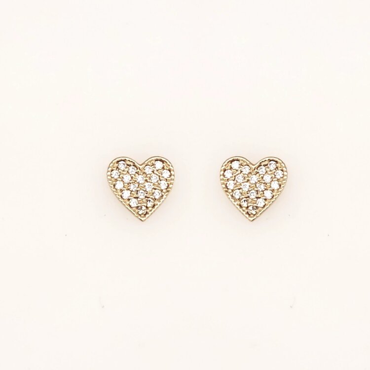 31420 14K YELLOW GOLD CUBIC ZIRCONIA HEART SHAPE BABY EARRINGS PUSH BACKS