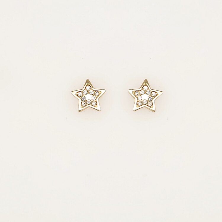 31419 14K YELLOW GOLD CUBIC ZIRCONIA STAR SHAPE BABY EARRINGS PUSH BACKS