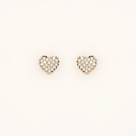 31424 14K YELLOW GOLD CUBIC ZIRCONIA DIAMOND CUT EDGES HEART PUSH BACKS BABY STUDS EARRINGS