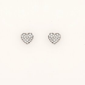 31425 14K WHITE GOLD CUBIC ZIRCONIA DIAMOND CUT EDGES PUSH BACK BABY EARRINGS