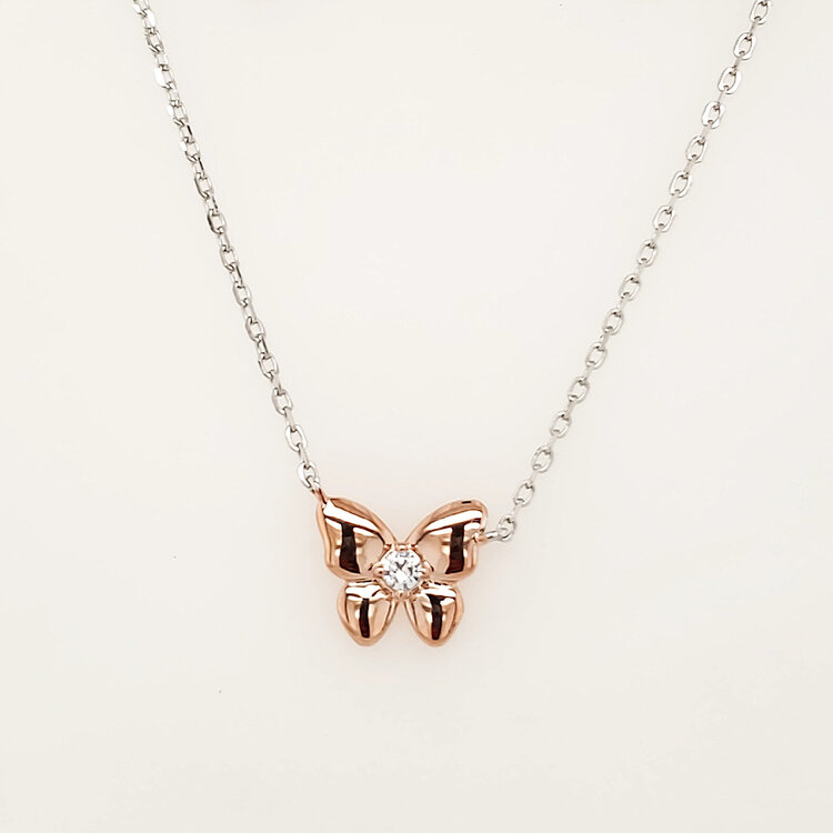 242008/041 NOMINATION ITALY STERLING SILVER ROSE GOLD PLATED CUBIC ZIRCONIA BUTTERFLY NECKLACE