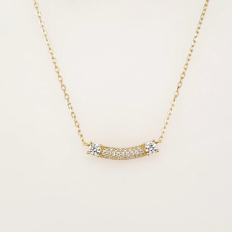 242209/012 NOMINATION ITALY STERLING SILVER GOLD PLATED PAVE CUBIC ZIRCONIA CURB BAR NEKCLACE