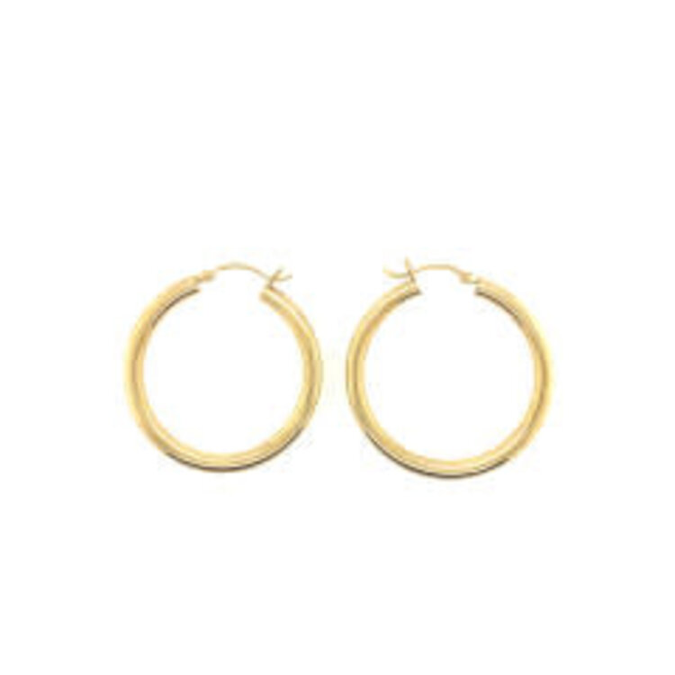 31120 14K YELLOW GOLD 1" 3MM HIGH POLISHED TUBE HOOPS