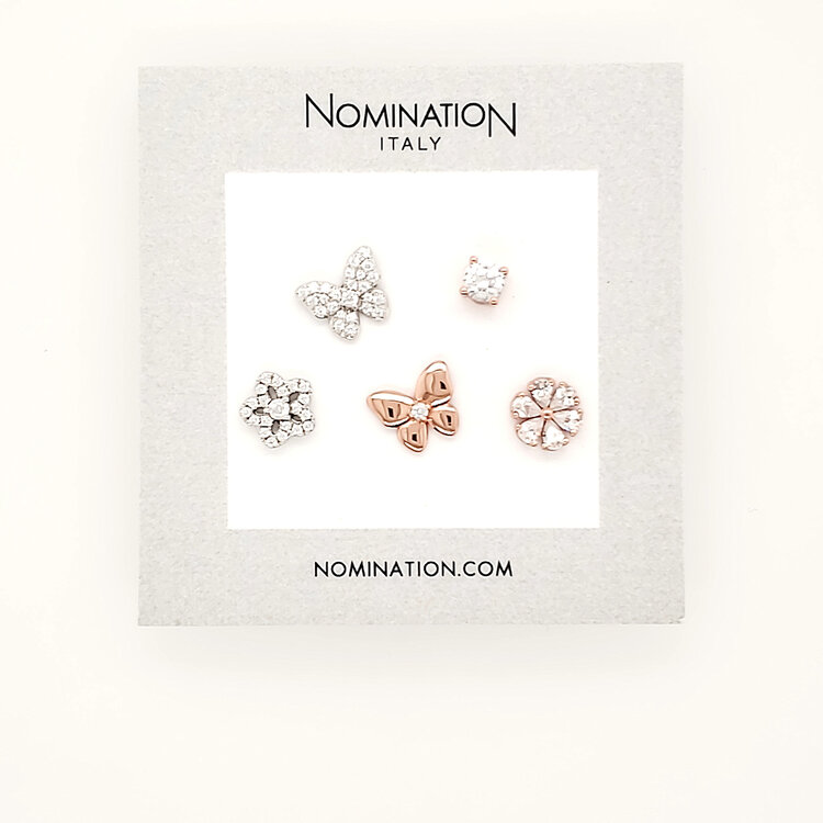 242014/0541 NOMINATION ITALY STERLING SILVER AND ROSE GOLD PLATED SWEET VARIETY EARRING SET
