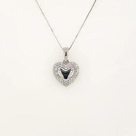 70725 10K WHITE GOLD .18CTW DIMAOND HALO HIGH POLISH CENTER HEART PENDNAT NEKCLACE