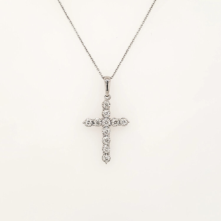 75075 10K WHITE GOLD .16CTW DIAMOND ILLUSION SET CROSS PENDANT NECKLACE