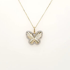 70728 14K YELLOW GOLD .14CTW DIAMOND STARBURST BUTTERFLY PENDANT NECKLACE