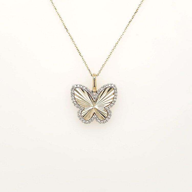 70728 14K YELLOW GOLD .14CTW DIAMOND STARBURST BUTTERFLY PENDANT NECKLACE
