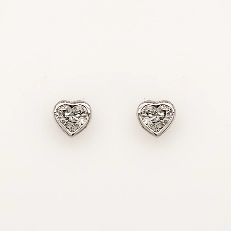 31428 14K WHITE GOLD .50CTW HEART DIAMOND BEZEL SET SCREWBACKS STUDS