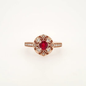 40427 14K ROSE GOLD DIAMOND ROUND RUBY VINTAGE SLTYLE LADIES RING