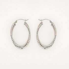 30924 14K WHITE GOLD 1.25" DIAMOND CUT DOUBLE OVAL HOOPS