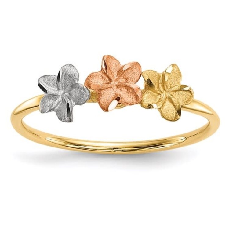 40433 14K TRI COLOR DIAMOND CUT SATIN FINISH FLOWER RING