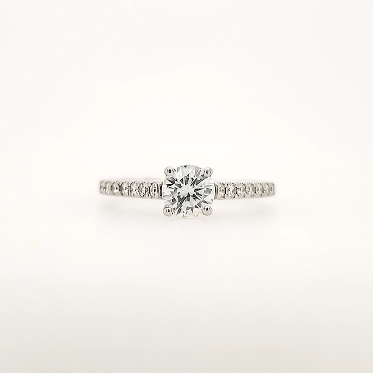 475088 18K WHITE GOLD .50CT CENTER DIAMOND G COLOR SI1  .14CT DIAMOND SETTING 4 PRONG ENGAGEMENT   RING