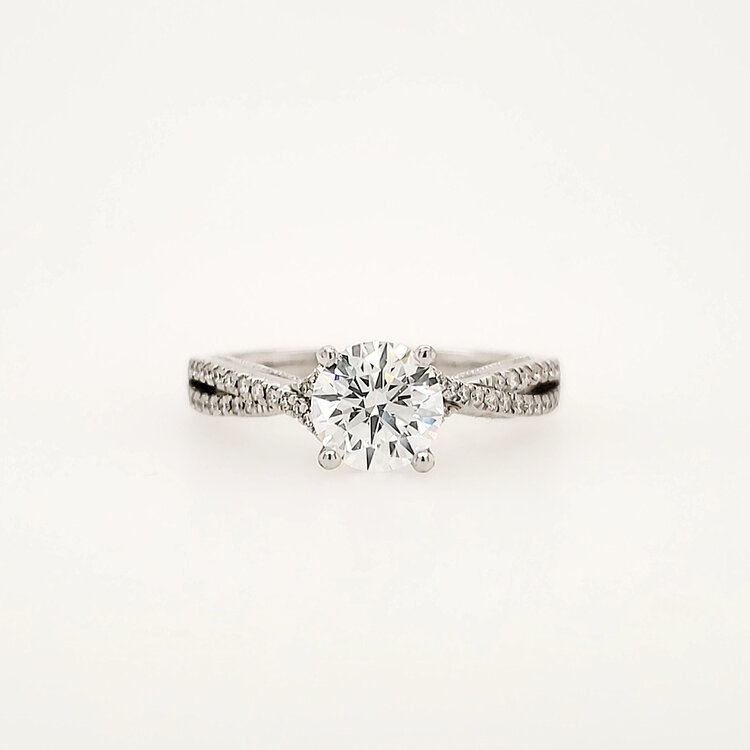 40839 14K WHITE GOLD 1.09CT CENTER LAB DIAMOND D COLOR VS1  .50CT  DIAMOND OPEN TWIST SHANK ENGAGEMENT RING