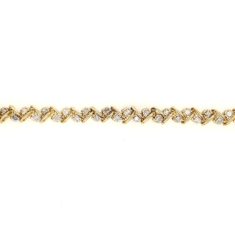 20484 14K YELLOW GOLD 1CTW DIAMOND ZIG ZAG STYLE TENNIS BRACELET