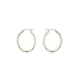 30926 14K WHITE GOLD 0.95" 3.60MM OVAL DIAMOND CUT HOOPS