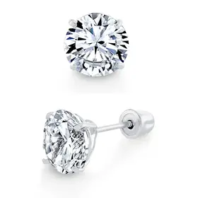 31435 14K WHITE GOLD 6MM CUBIC ZIRCONIA SCREWBACKS
