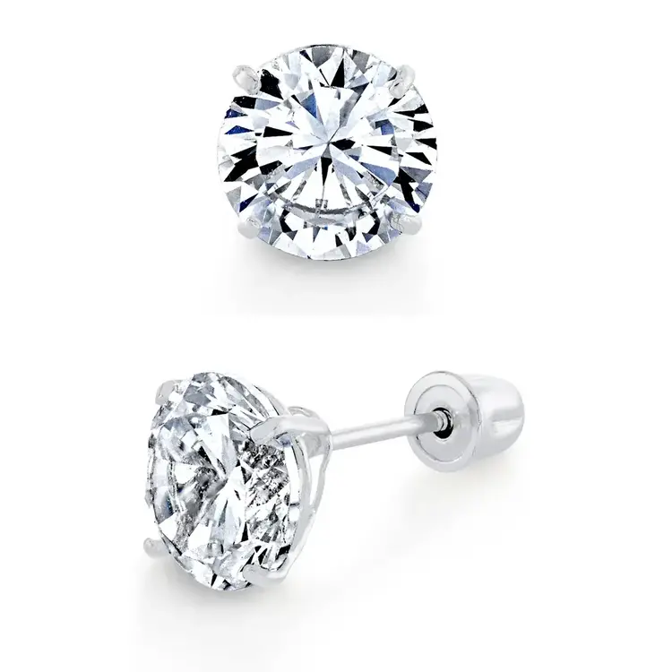 31435 14K WHITE GOLD 6MM CUBIC ZIRCONIA SCREWBACKS
