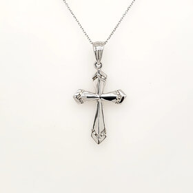 75083 14K WHITE GOLD .20CTW DIAMOND HIGH POLISH CROSS PENDANT NECKLACE