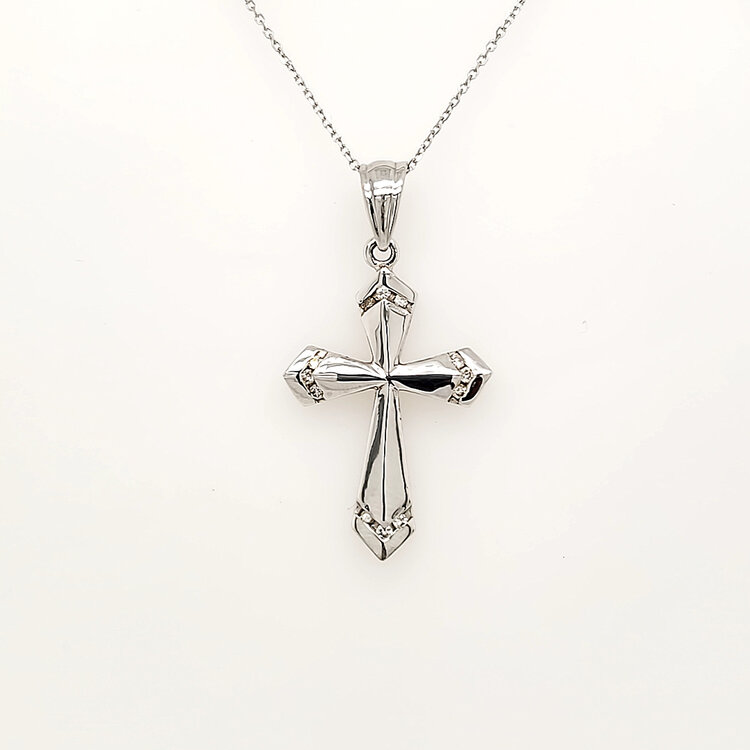75083 14K WHITE GOLD .20CTW DIAMOND HIGH POLISH CROSS PENDANT NECKLACE