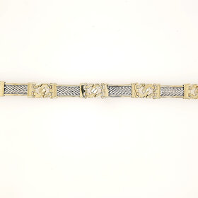 25132 14K TWO TONE MEN’S FANCY WEAVED CENTER INTERLOCKING BAR BRACELET