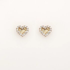 31449 14K YELLOW GOLD CUBIC ZIRCONIA DIAMOND CUT CENTER HEART SCREWBACKS  BABY EARRINGS