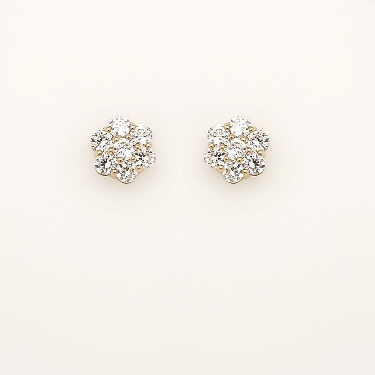 30453 14K YELLOW GOLD 7MM CUBIC ZIRCONIA  CLUSTER FLOWER STUDS