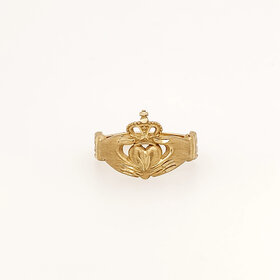 40443 14K YELLOW GOLD DIAMOND CUT SATIN FINISH CLADDAGH RING