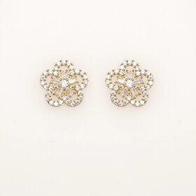 31441 14K YELLOW GOLD CUBIC ZIRCONITA CUT OUT FLOWER SCREWBACKS STUDS EARRINGS