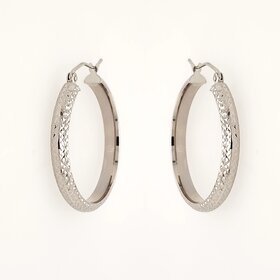 31460 14K WHITE GOLD 1.15" 3.60MM DIAMOND CUT HOOPS