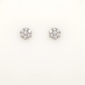 31442 14K WHITE GOLD 6MM CUBIC ZIRCONIA CLUSTER FLOWER STUDS