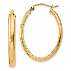 31462 14K YELLOW GOLD 1" 2MM HIGH POLISH OVAL HOOPS