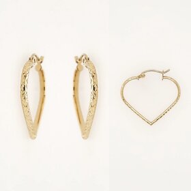 31463 14K YELLOW GOLD 0.90" DIAMOND CUT HEART SHAPE HOOPS