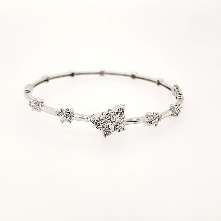 20488 14K WHITE GOLD .25CTW DIAMOND BUSTTERFLY BANGLE BRACELET