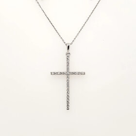 75096 14K WHITE GOLD .27CTW DIAMOND CONTEMPORARY STYLE CROSS PENDANT NECKLACE