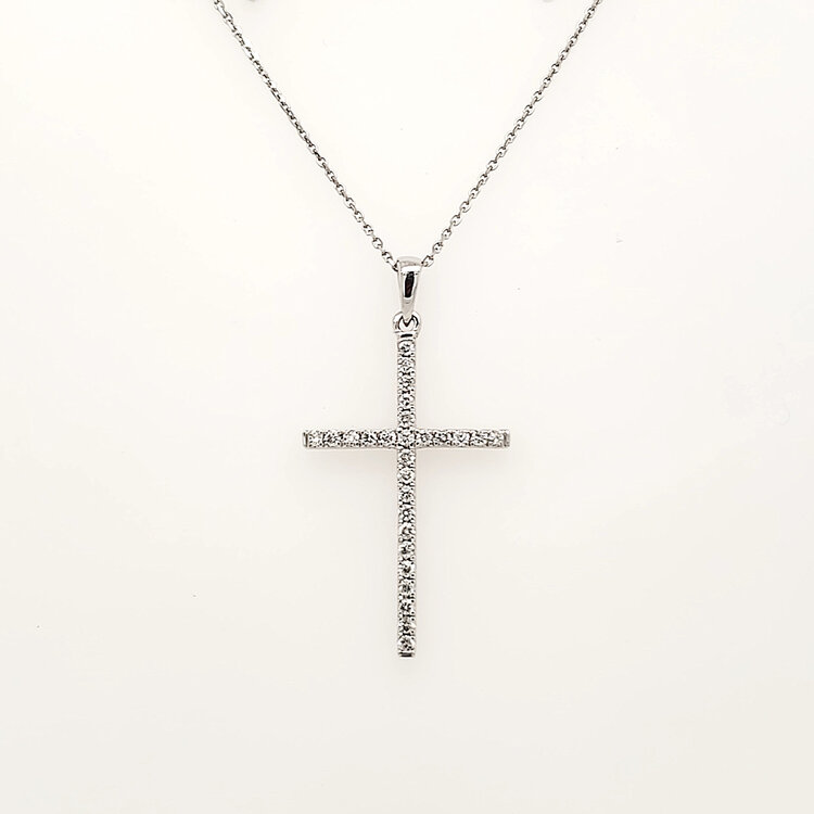 75096 14K WHITE GOLD .27CTW DIAMOND CONTEMPORARY STYLE CROSS PENDANT NECKLACE