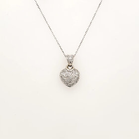 70731 14K WHITE GOLD .28CTW DIAMOND PAVE SET   PUFFY HEART PENDANT NECKLACE