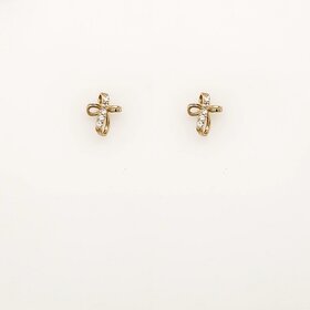 31482 14K YELLOW GOLD CUBIC ZIRCONIA PETITE CROSS BABY EARRINGS STUDS SCREWBACKS