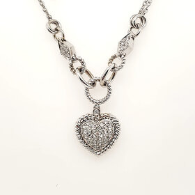 60146 14K WHITE GOLD .75CTW DIAMOND HEART ROPE ARUND DOUBLE CHAIN NECKPIECE