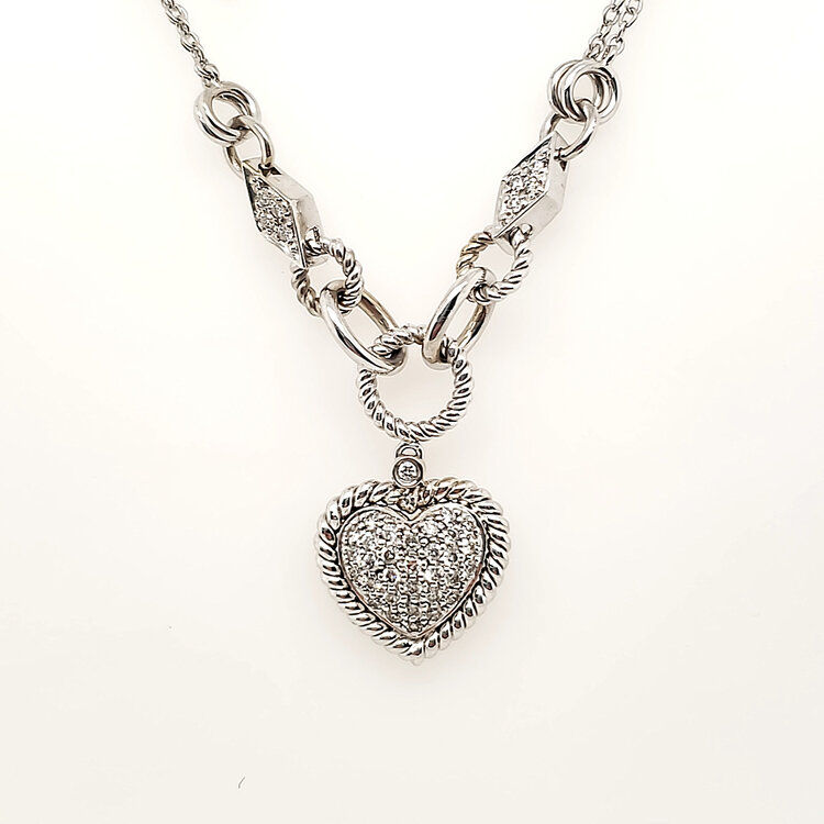 60146 14K WHITE GOLD .75CTW DIAMOND HEART ROPE ARUND DOUBLE CHAIN NECKPIECE