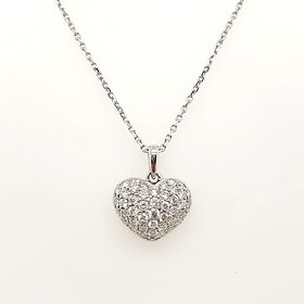 70732 14K WHITE GOLD 1CTW DIAMOND PUFFY PAVE HEART PENDAT NECKLACE
