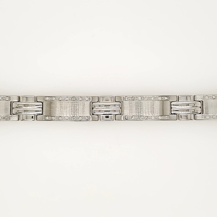 90090 STAINLESS STEEL GENUINE DIAMOND MECHANICAL LINK MEN'S BRACELET