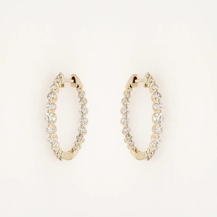 31492 14K YELLOW GOLD 1CT LAB GROWN DIAMOND TAPERED IN/OUT HOOPS 1"