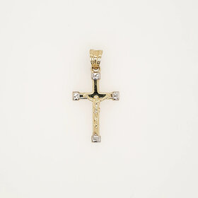 77340 14K TWO TONE 1.30" HIGH POLISH DIAMOND CUT BOXED TIPS CRUCIFIX