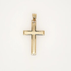 77336 14K YELLOW GOLD 1.65"  HIGH POLISH BORDER SATIN FINISH CENTER CROSS