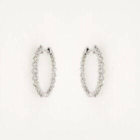 31491 14K WHITE GOLD ROUND 1CT LAB GROWN DIAMOND TAPERED IN/OUT HOOPS 1"